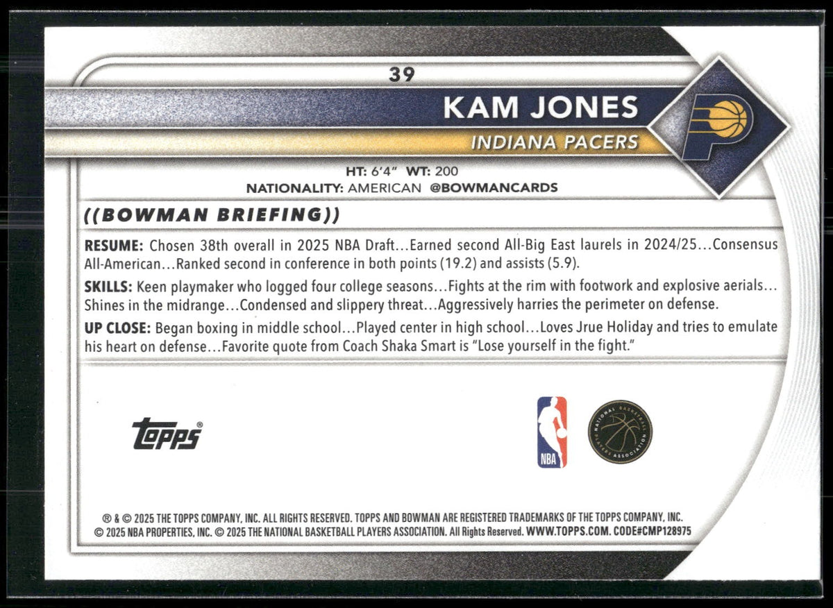 2025-26 Bowman #39 Kam Jones