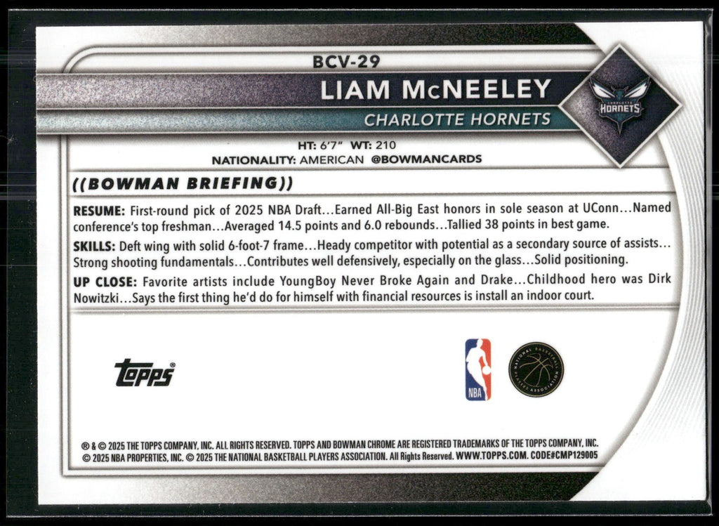 2025-26 Bowman #BCV-29 Liam McNeeley Chrome