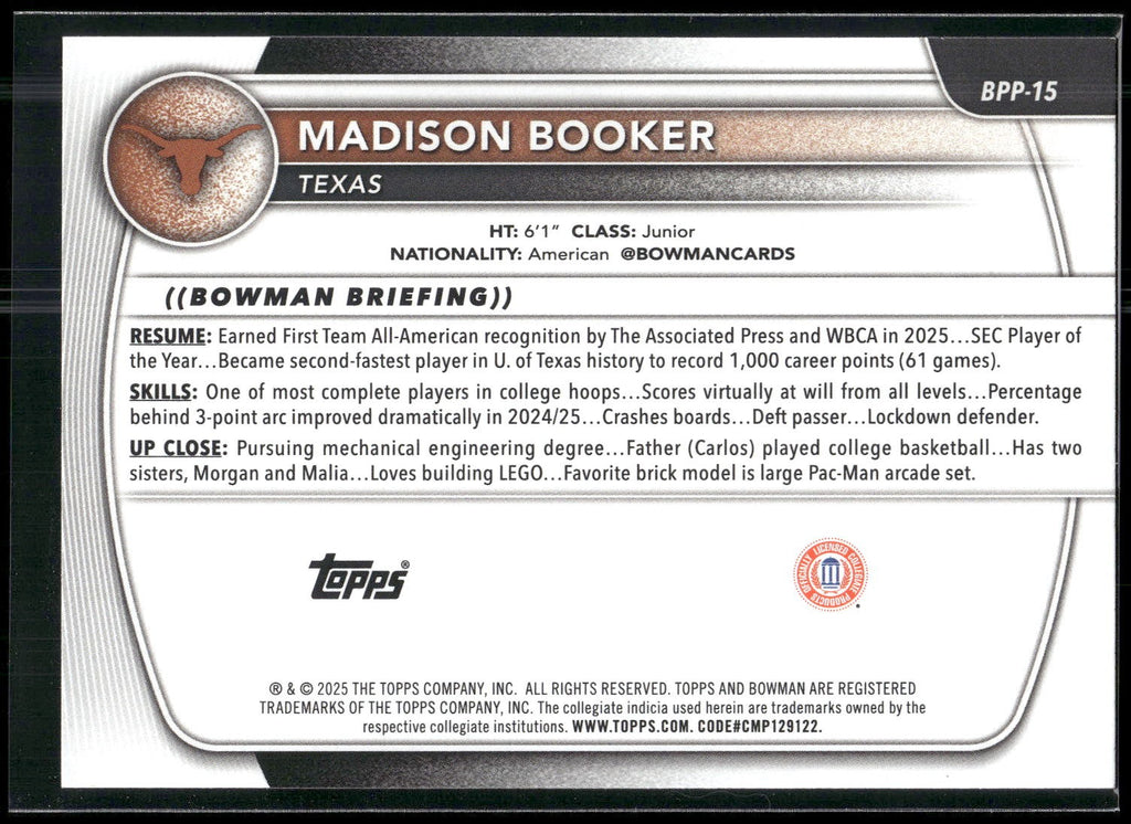2025-26 Bowman #BPP-15 Madison Booker Prospects