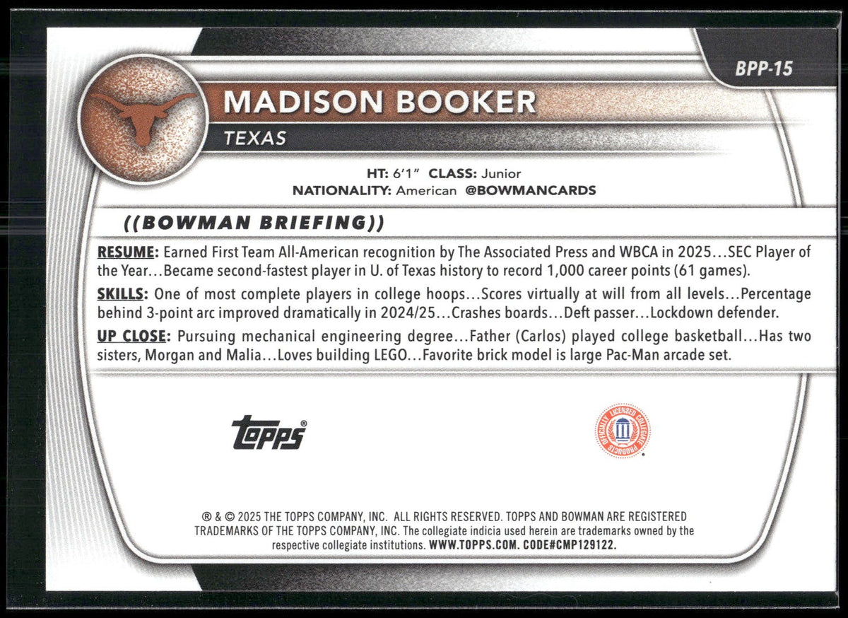 2025-26 Bowman #BPP-15 Madison Booker Prospects