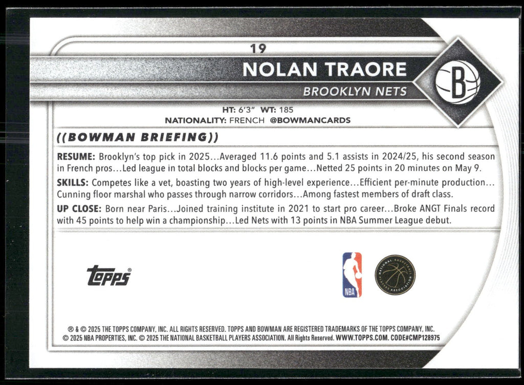2025-26 Bowman #19 Nolan Traore
