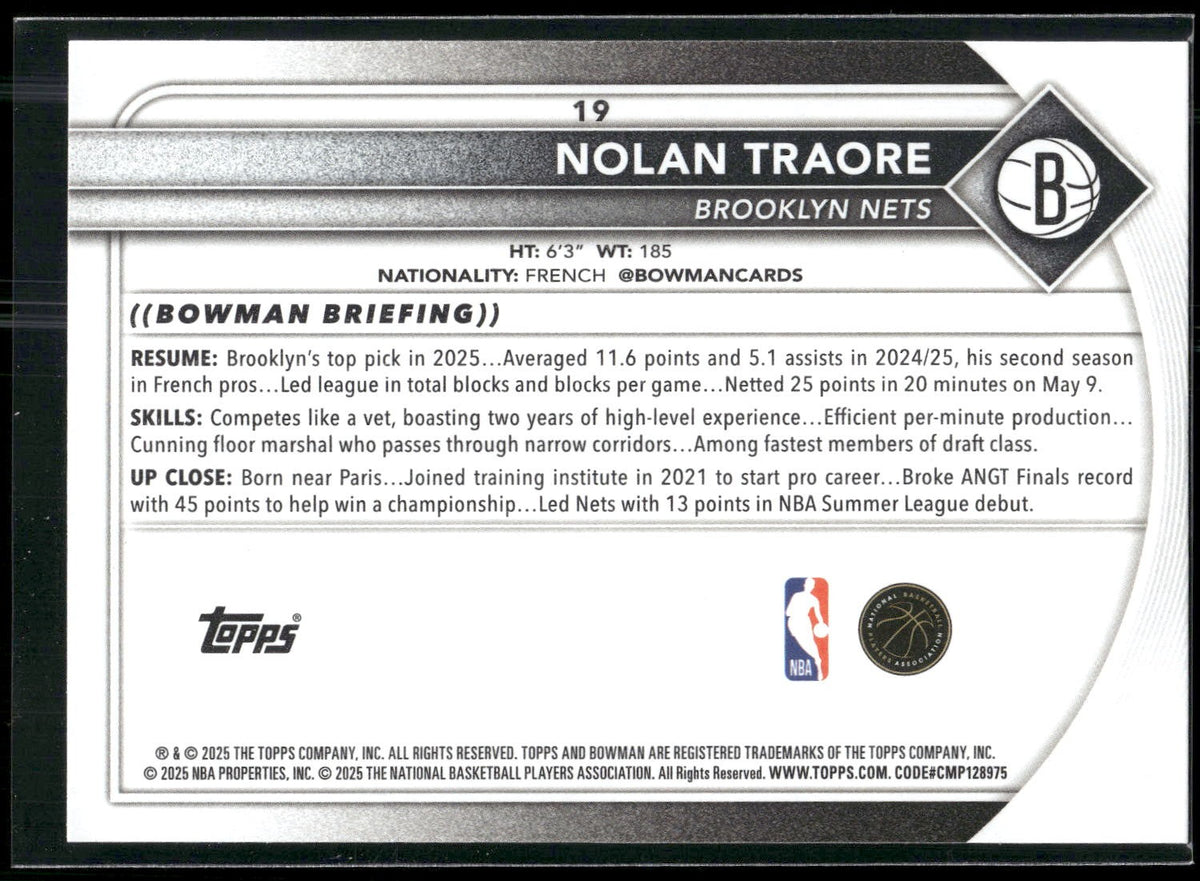 2025-26 Bowman #19 Nolan Traore