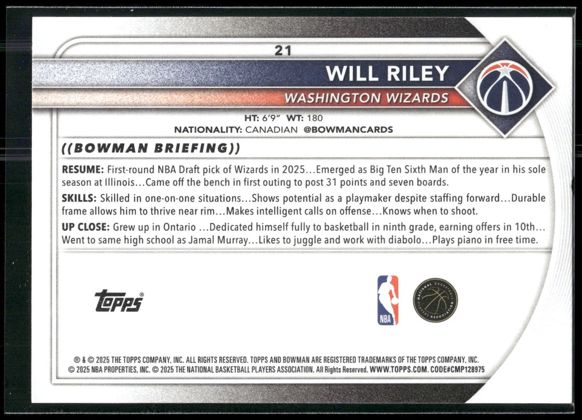 2025-26 Bowman #21 Will Riley