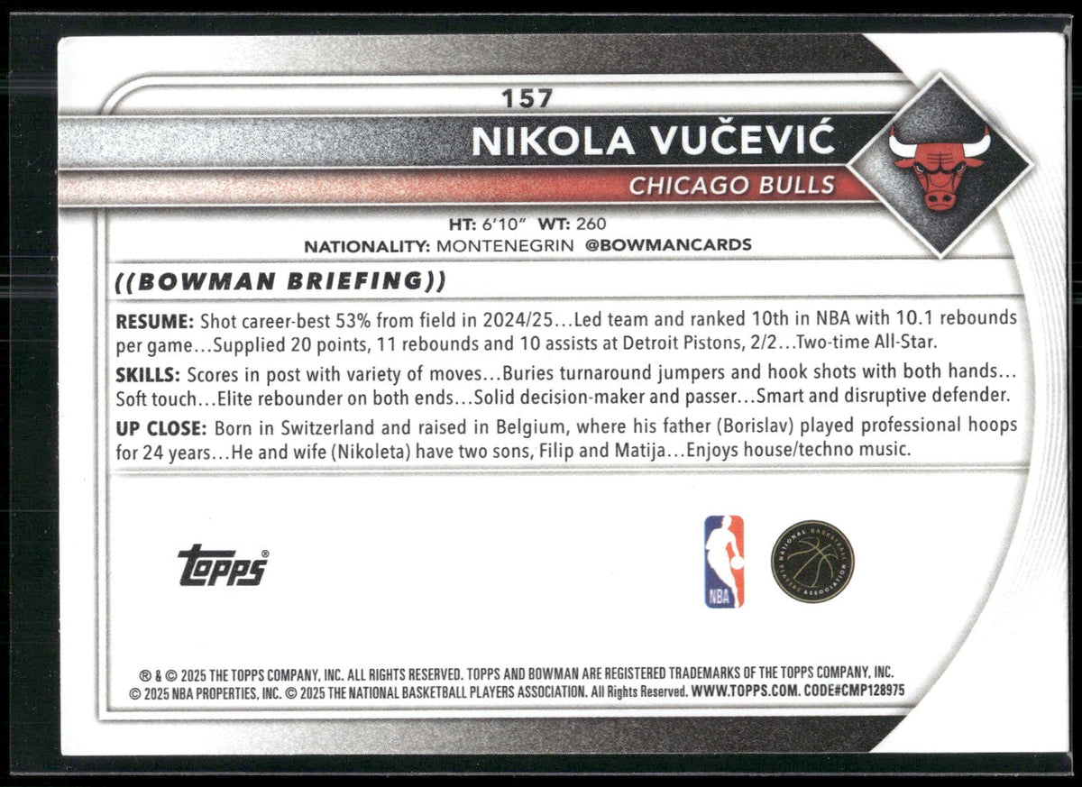 2025-26 Bowman #157 Nikola Vučević