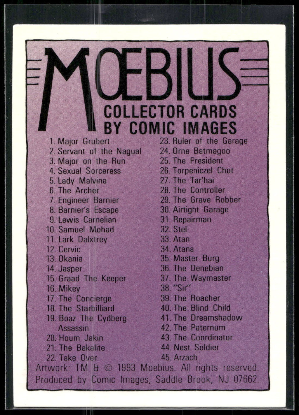 1993 Comic Images Moebius #90 Checklist