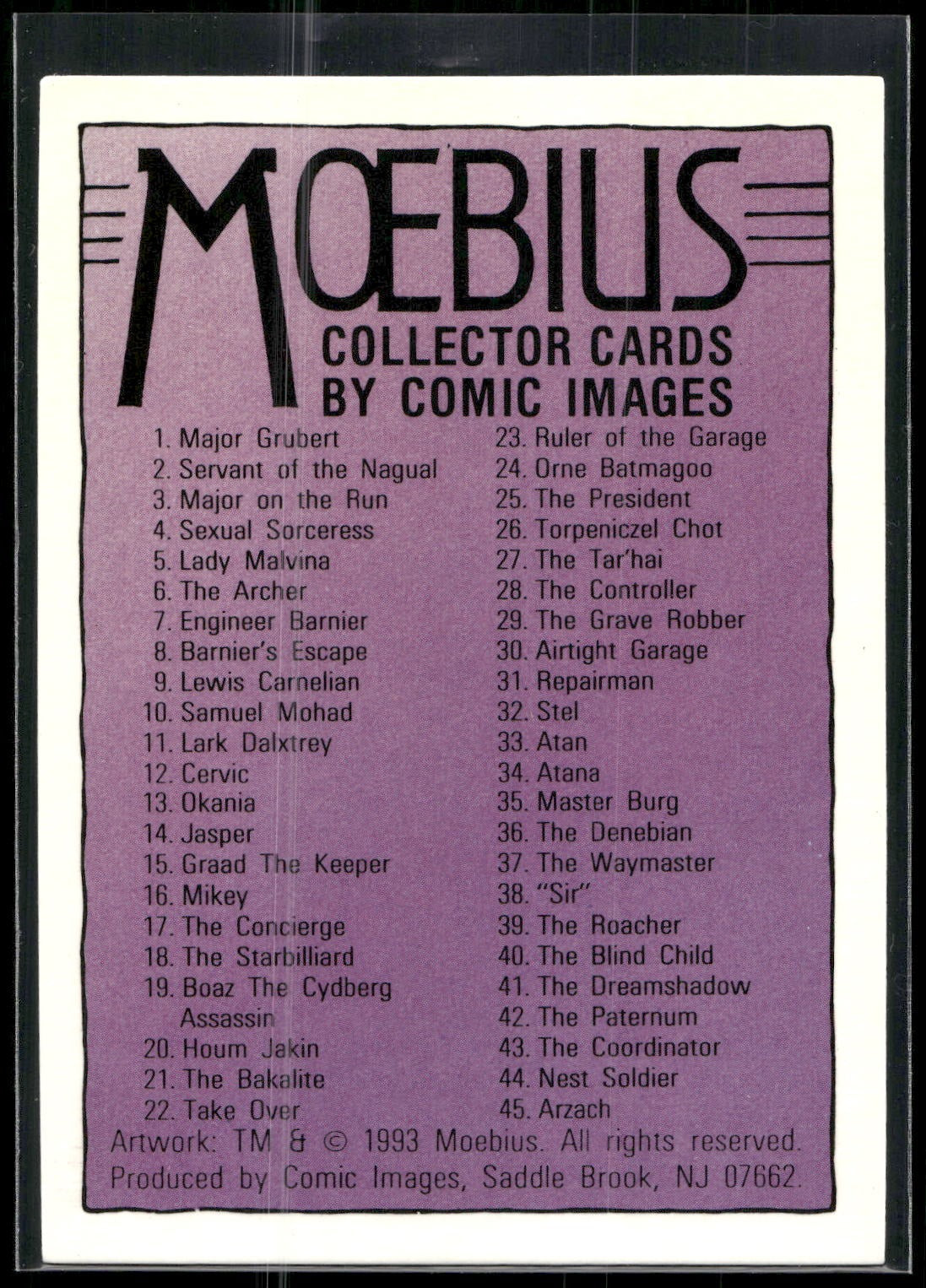 1993 Comic Images Moebius #90 Checklist