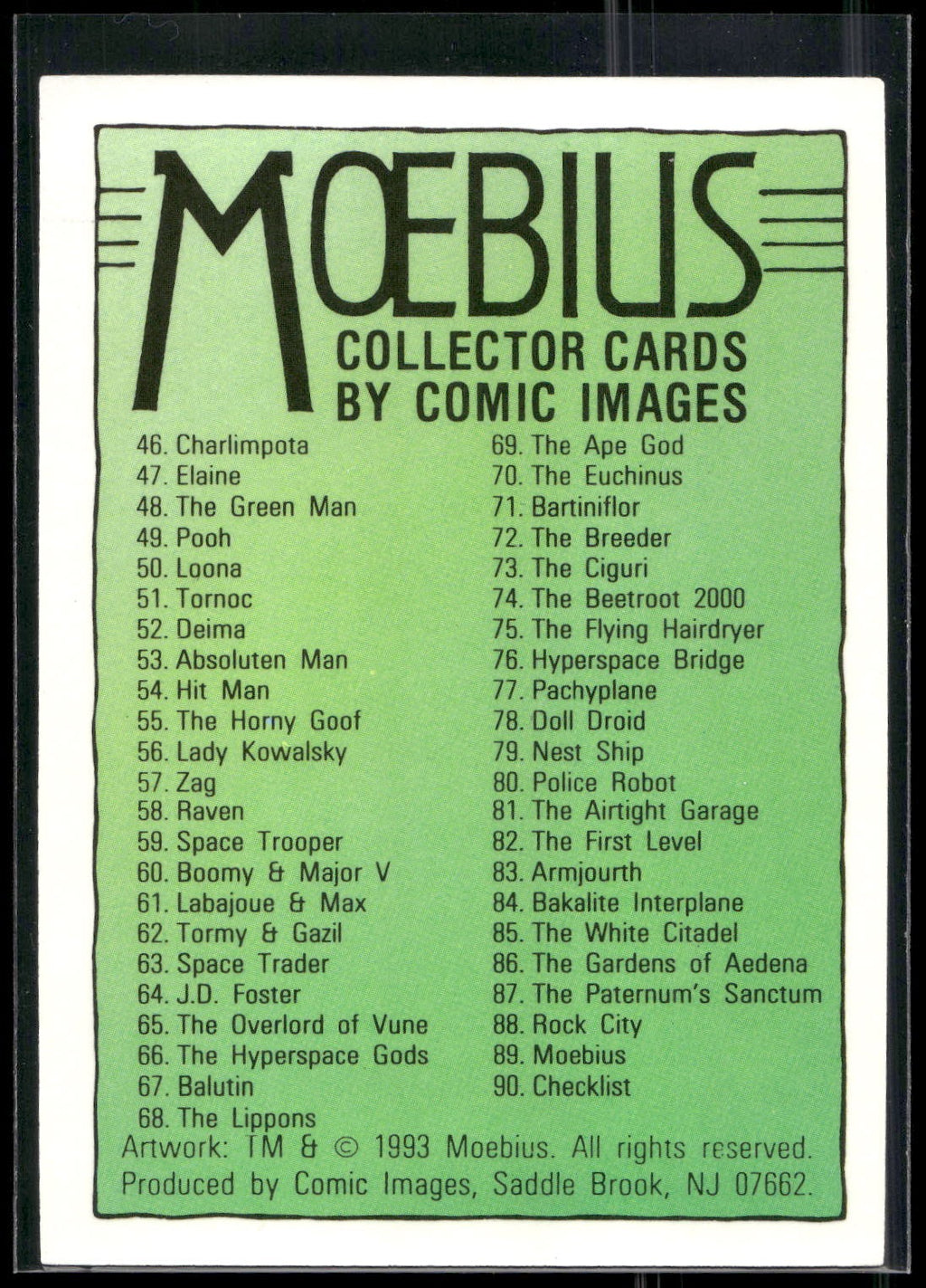 1993 Comic Images Moebius #90 Checklist