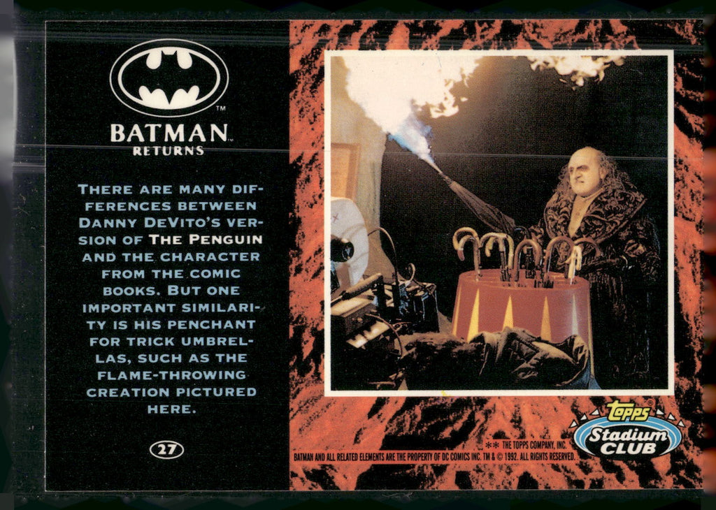 1992 Stadium Club Batman Returns #27 differences between Danny DeVito
