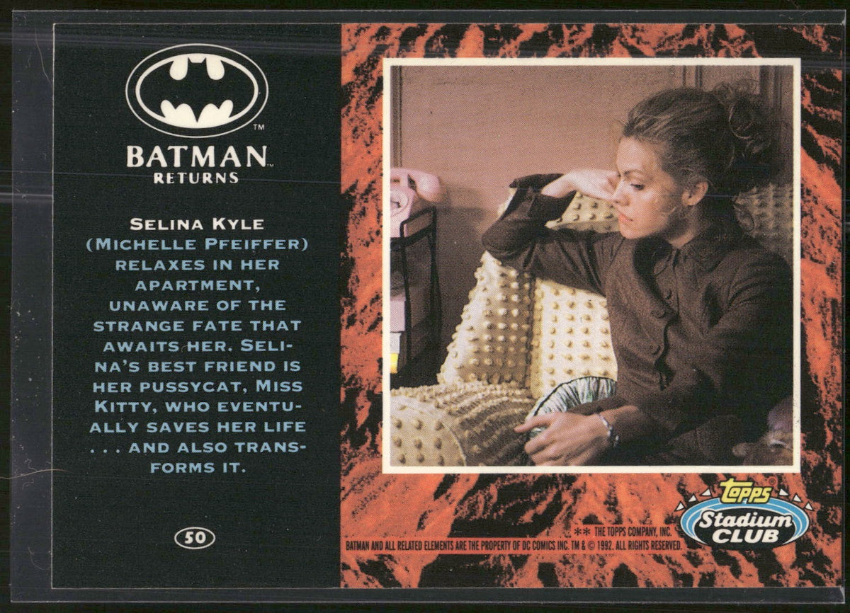 1992 Stadium Club Batman Returns #50 Selina Kyle (Michelle Pfeiffer) relaxes in