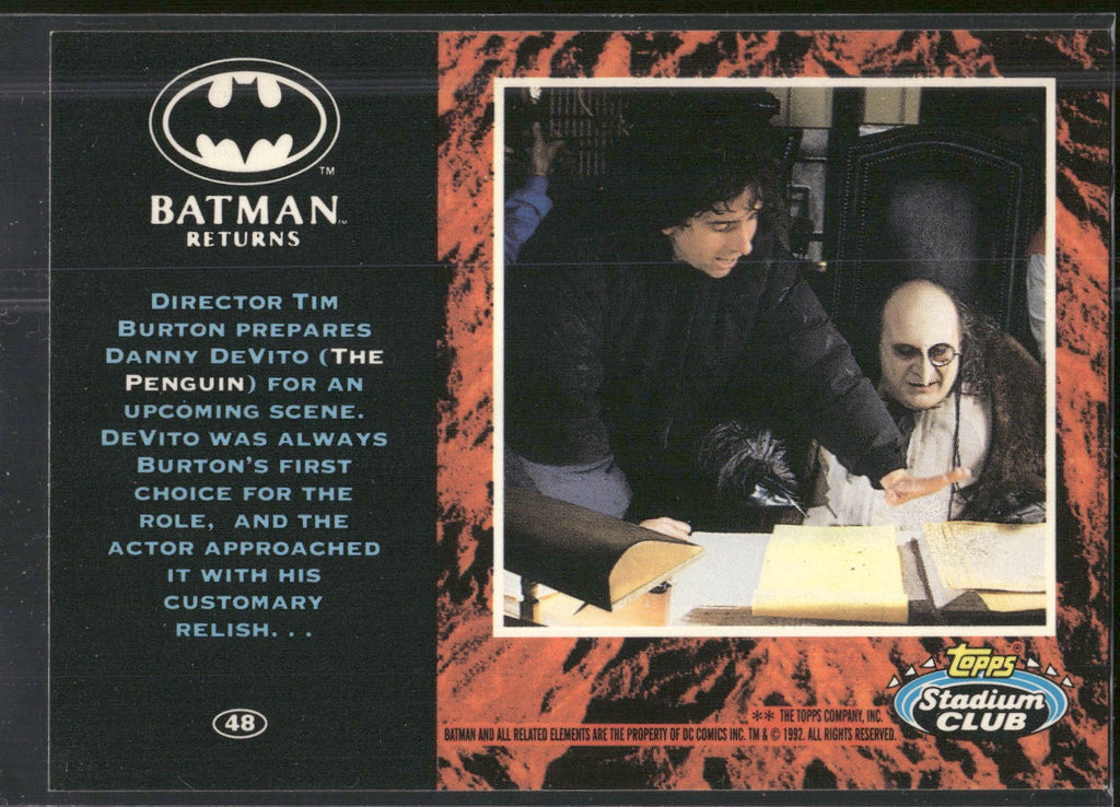 1992 Stadium Club Batman Returns #48 Director Tim Burton prepares Danny DeVito