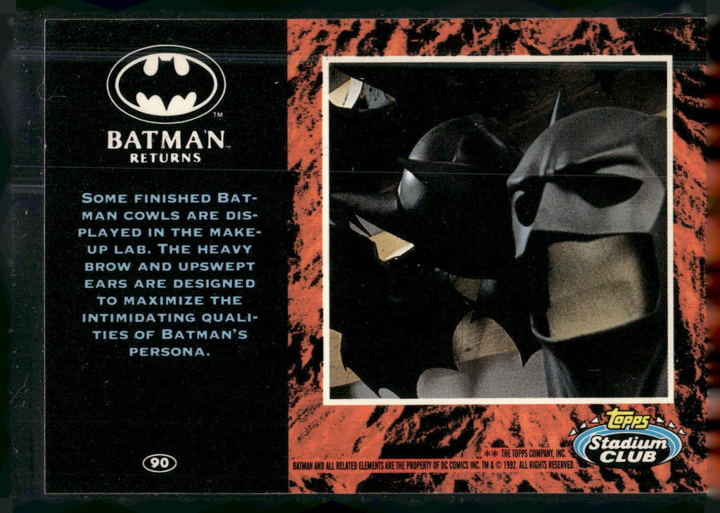 1992 Stadium Club Batman Returns #90 Some finished Batman cowls are displayed in