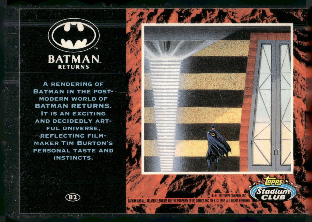 1992 Stadium Club Batman Returns #82 A rendering of Batman in the post-modern