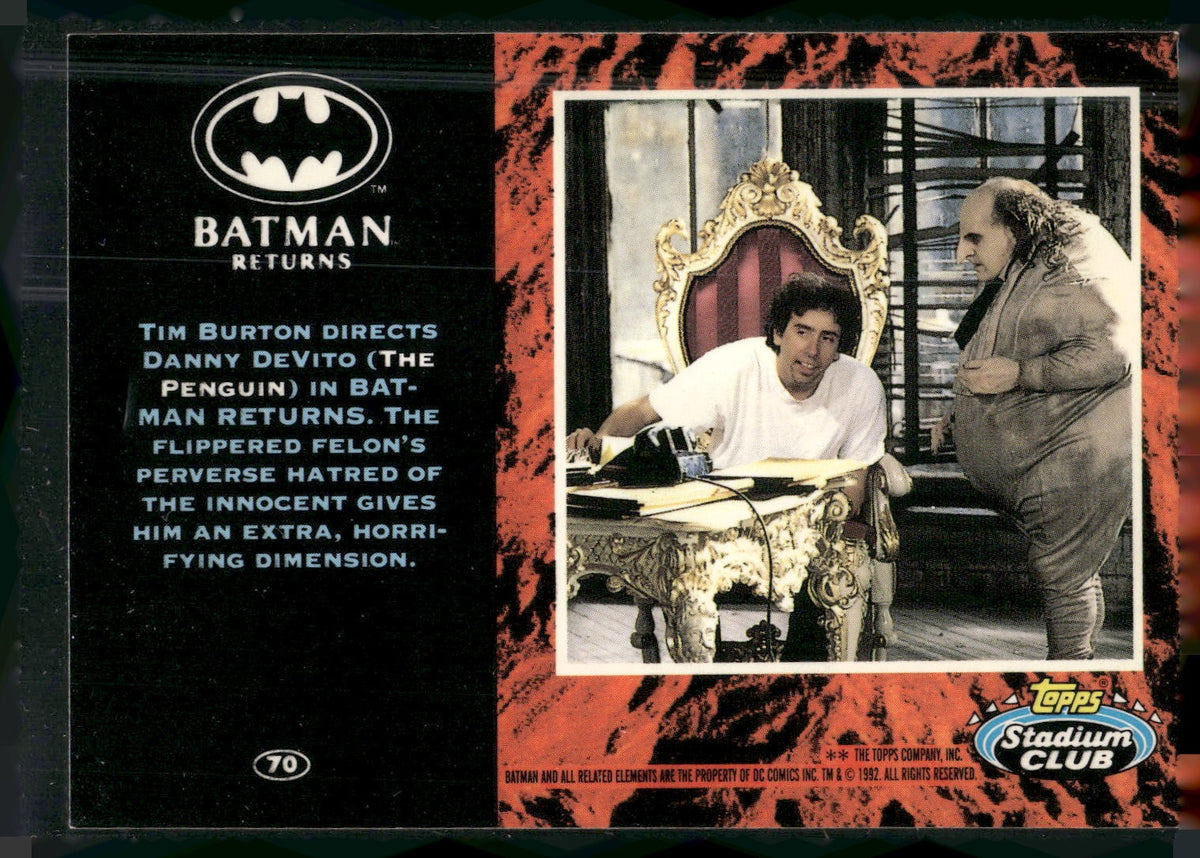 1992 Stadium Club Batman Returns #70 Tim Burton directs Danny DeVito The Penguin
