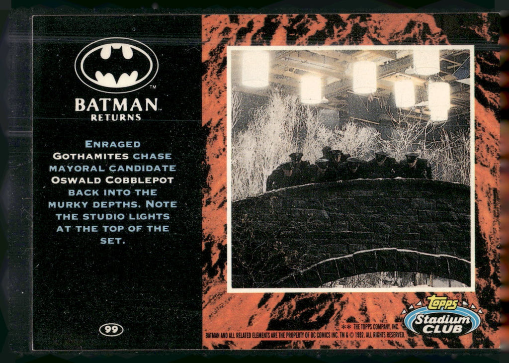 1992 Stadium Club Batman Returns #99 Enraged Gothamites chase mayoral candidate