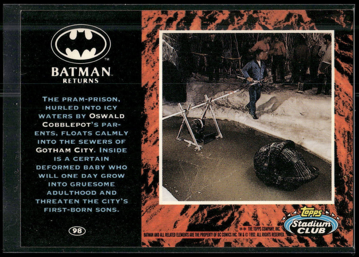 1992 Stadium Club Batman Returns #98 The pram-prison, hurled into icy waters by