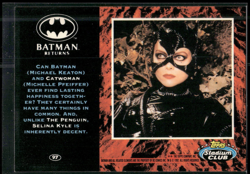 1992 Stadium Club Batman Returns #97 Can Batman (Michael Keaton) and Catwoman (M