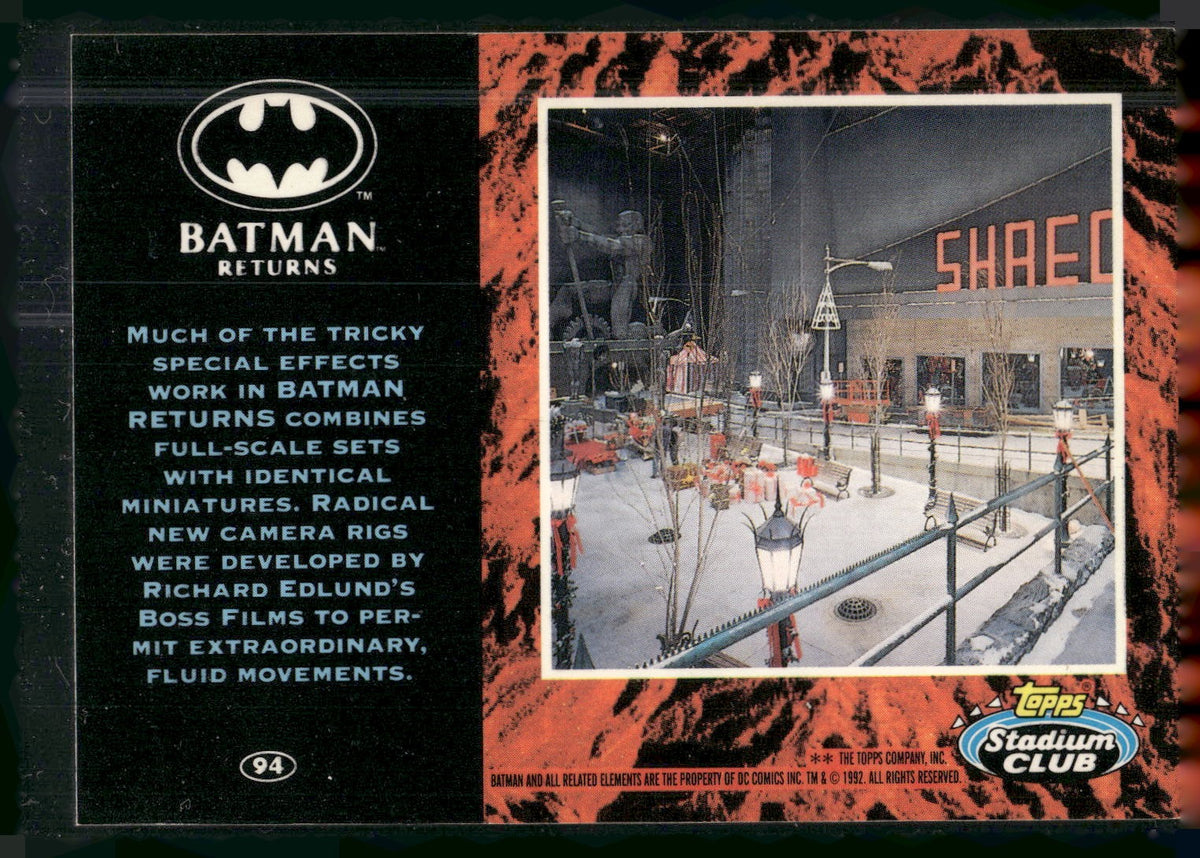 1992 Stadium Club Batman Returns #94 Much of the tricky special effects work in