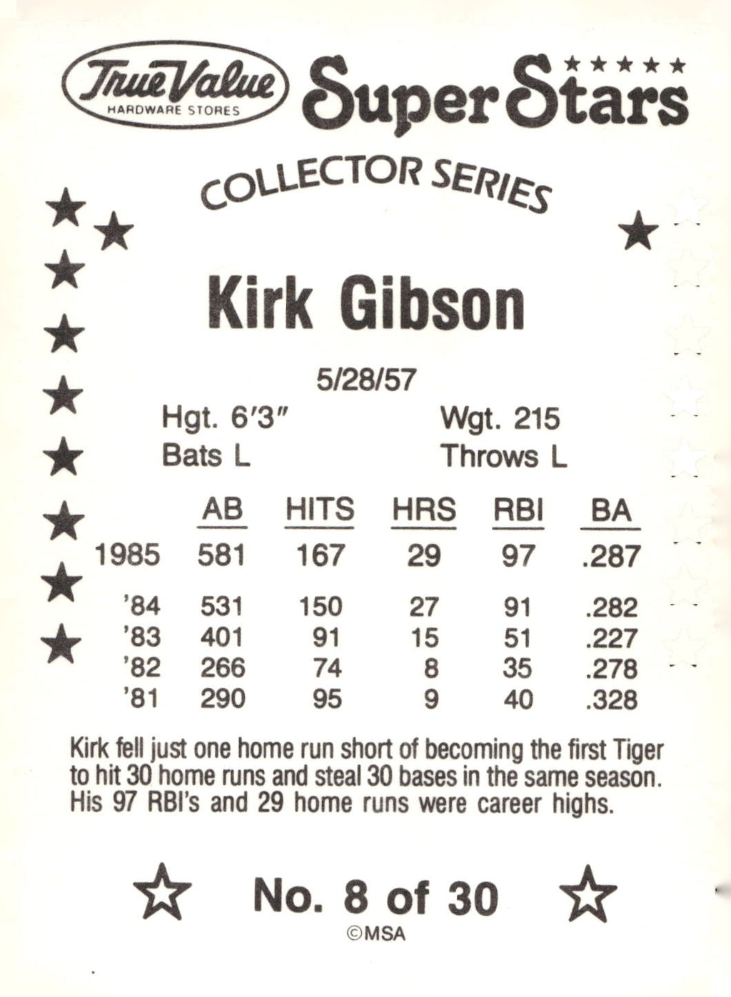 1986 True Value #8 Kirk Gibson