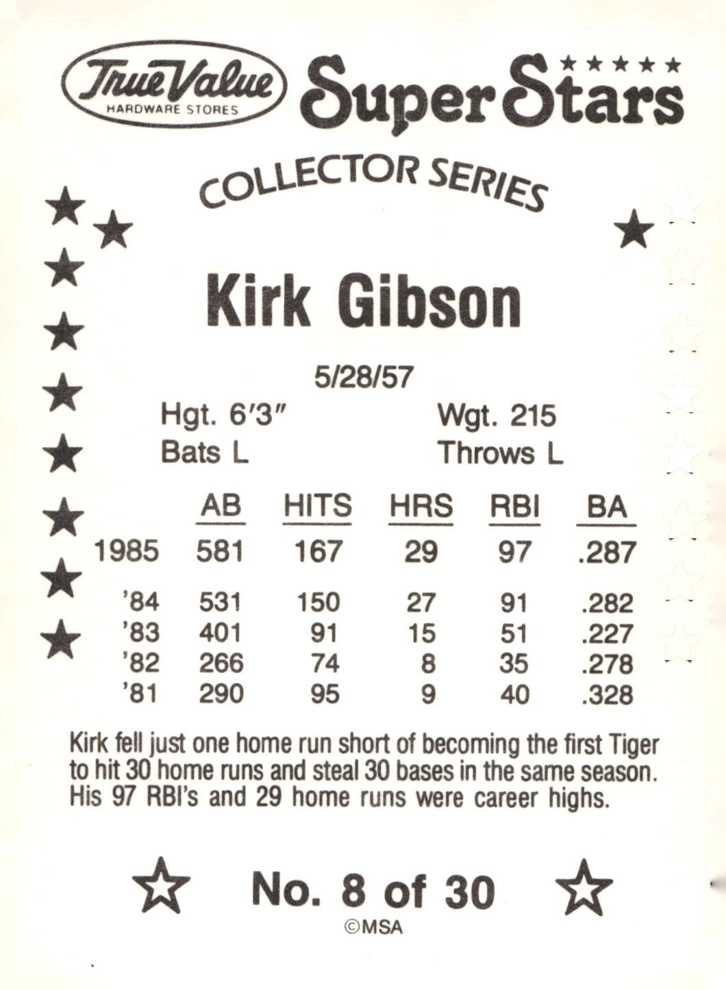 1986 True Value #8 Kirk Gibson