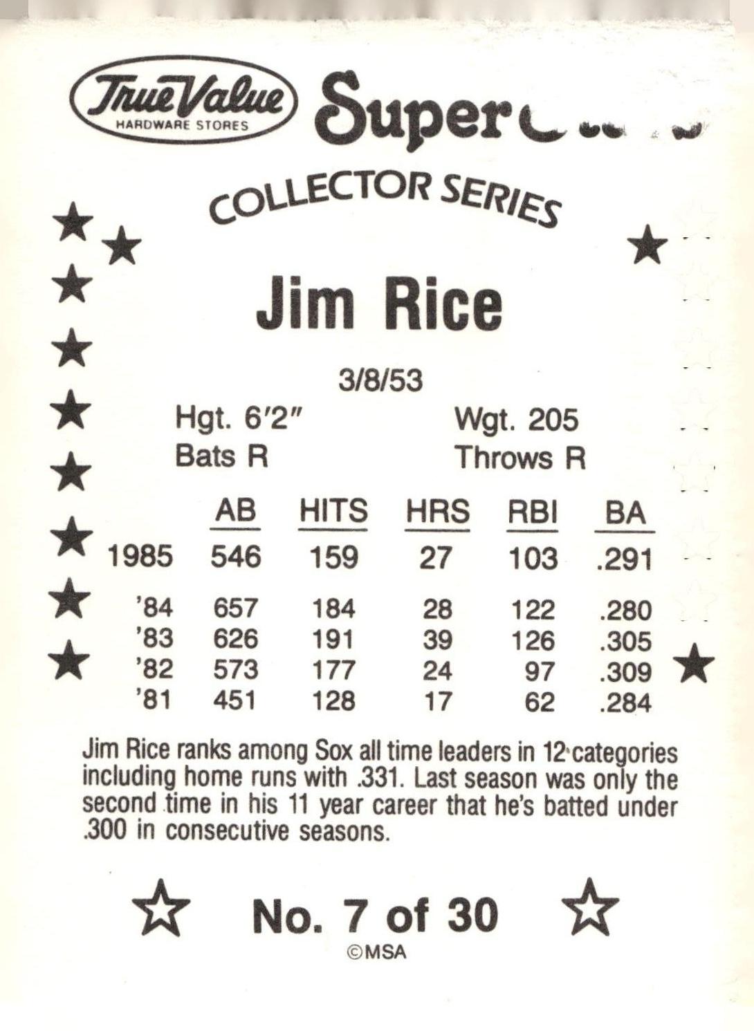 1986 True Value #7 Jim Rice