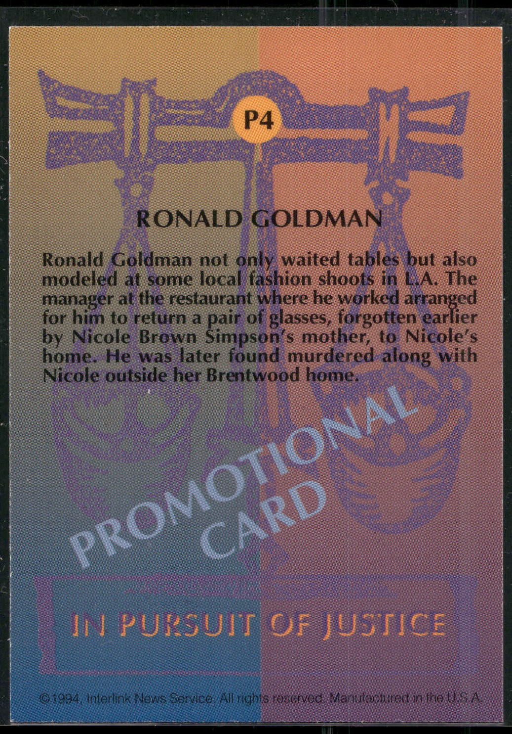 1994 In Pursuit of Justice: The Simpson Case #P4 Ron Goldman Promo