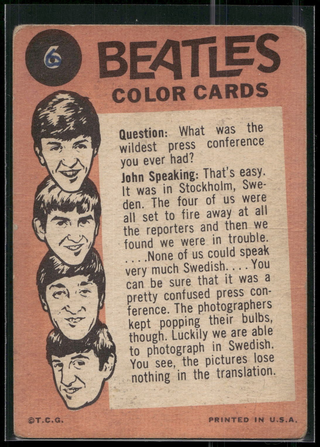 1964 Topps Beatles Color #6 John, Paul, George, Ringo - John Speaking