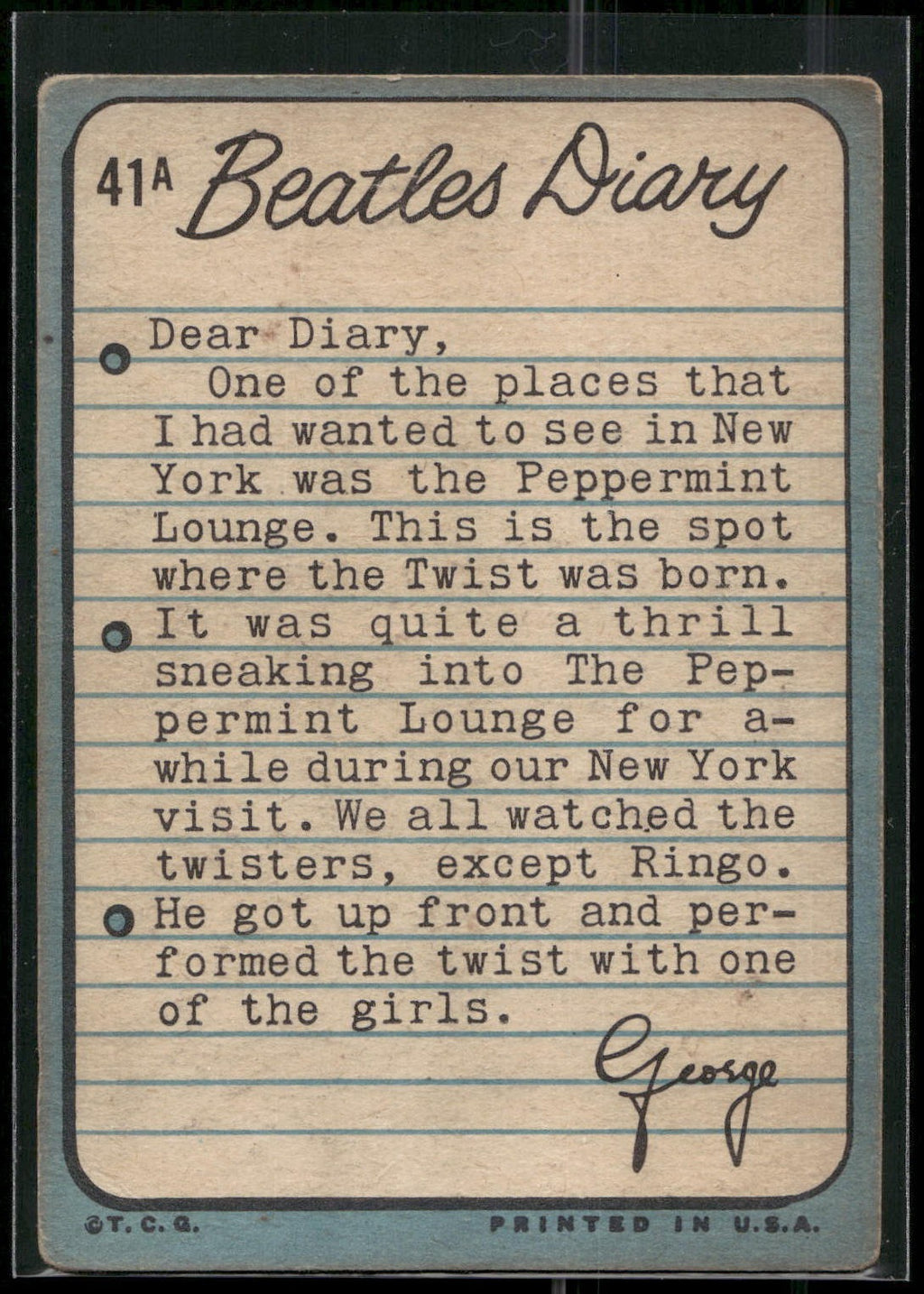 1964 Topps The Beatles Diary #41A John, Paul, George, Ringo