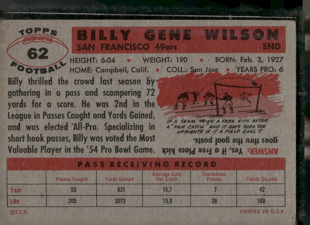 1956 Topps #62 Billy Wilson