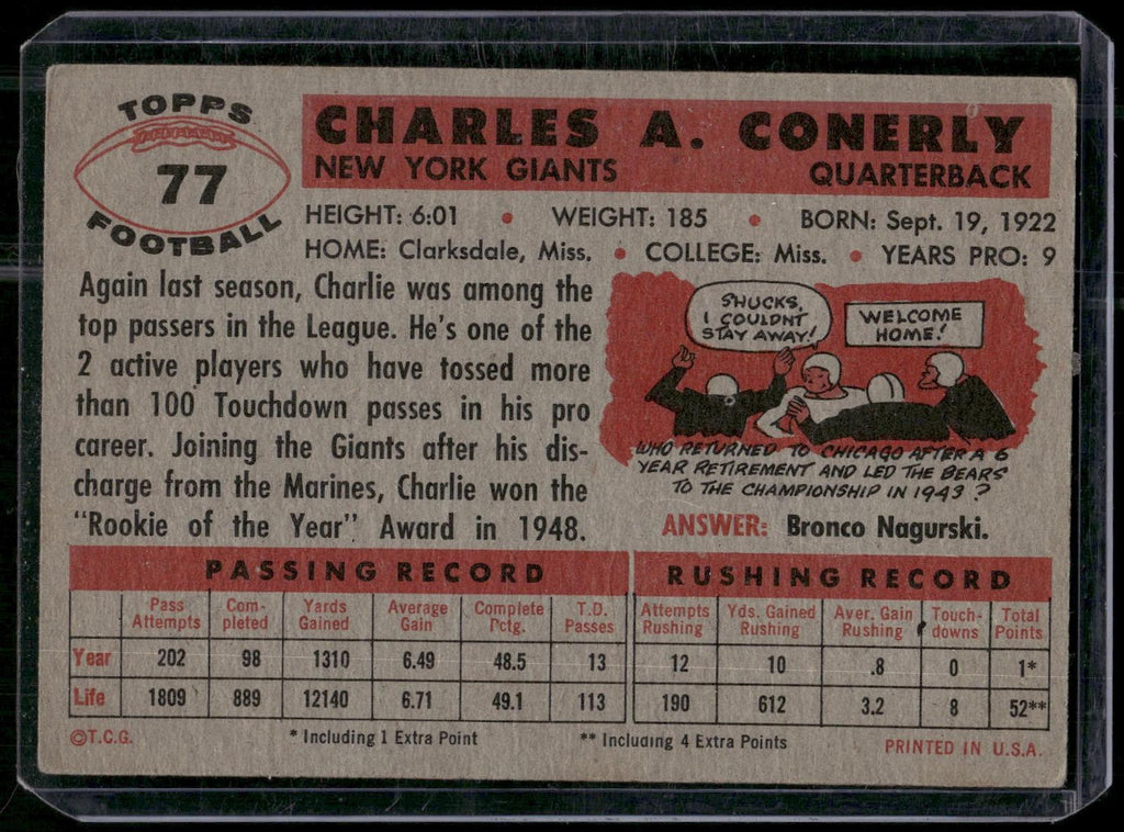1956 Topps #77 Charley Conerly