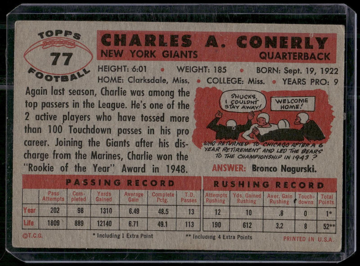1956 Topps #77 Charley Conerly
