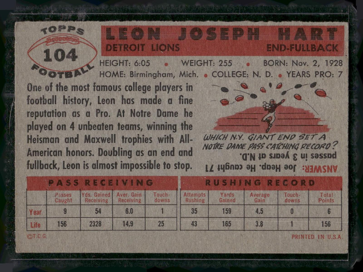 1956 Topps #104 Leon Hart