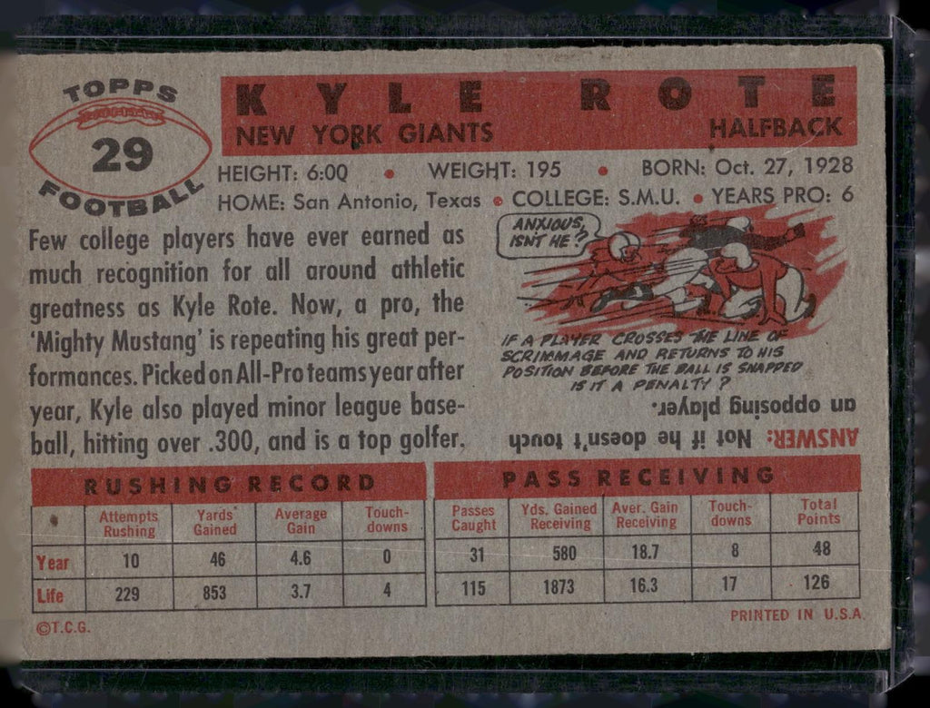 1956 Topps #29 Kyle Rote