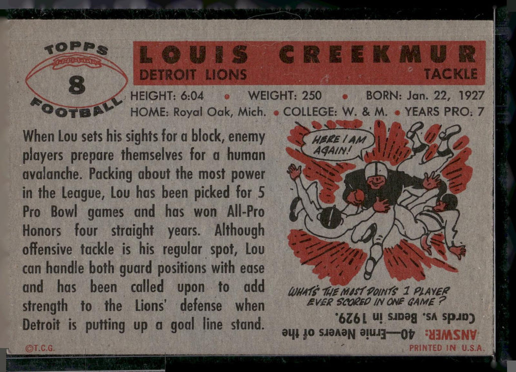 1956 Topps #8 Lou Creekmur