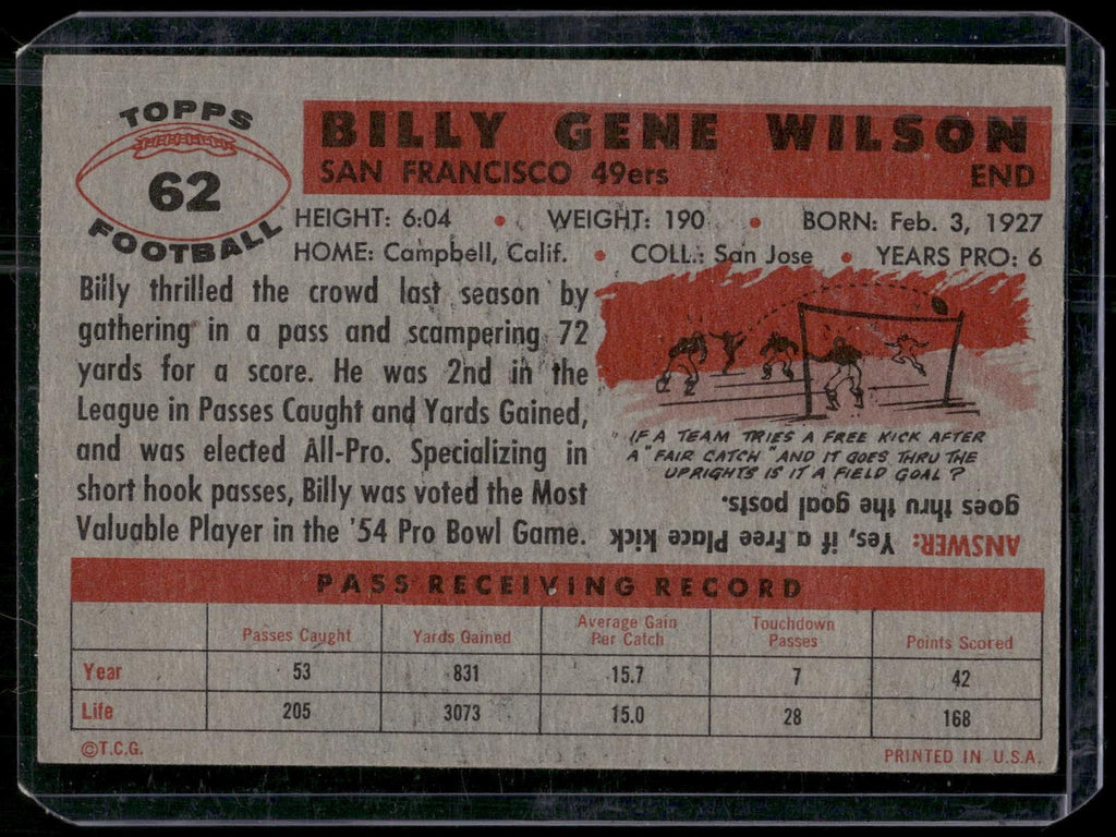1956 Topps #62 Billy Wilson