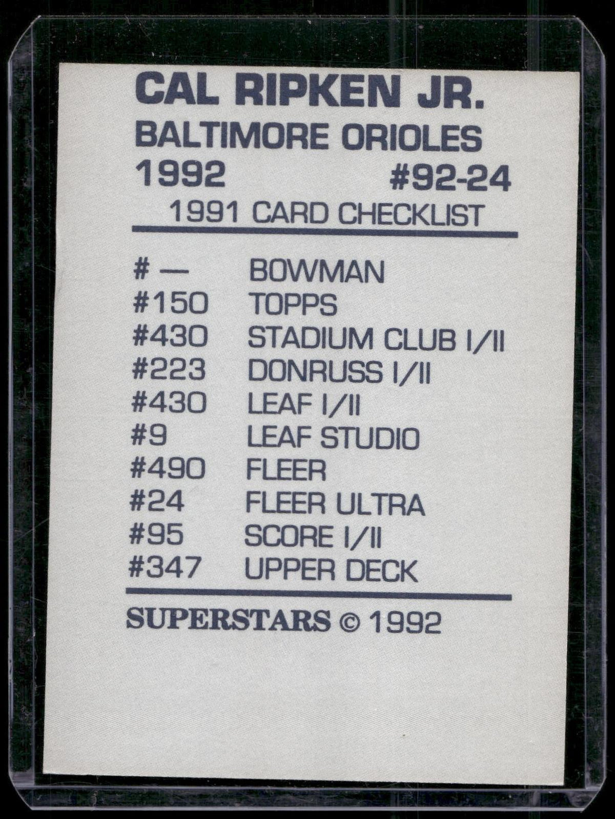 1992 Superstars Magazine (unlicensed) #92-24 Cal Ripken Jr.