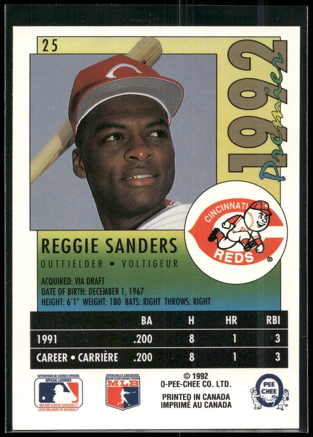 1992 O-Pee-Chee Premier #25 Reggie Sanders