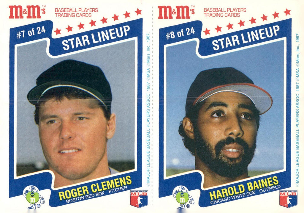 1987 M&M's Star Lineup #7-8 Roger Clemens / Harold Baines Panels