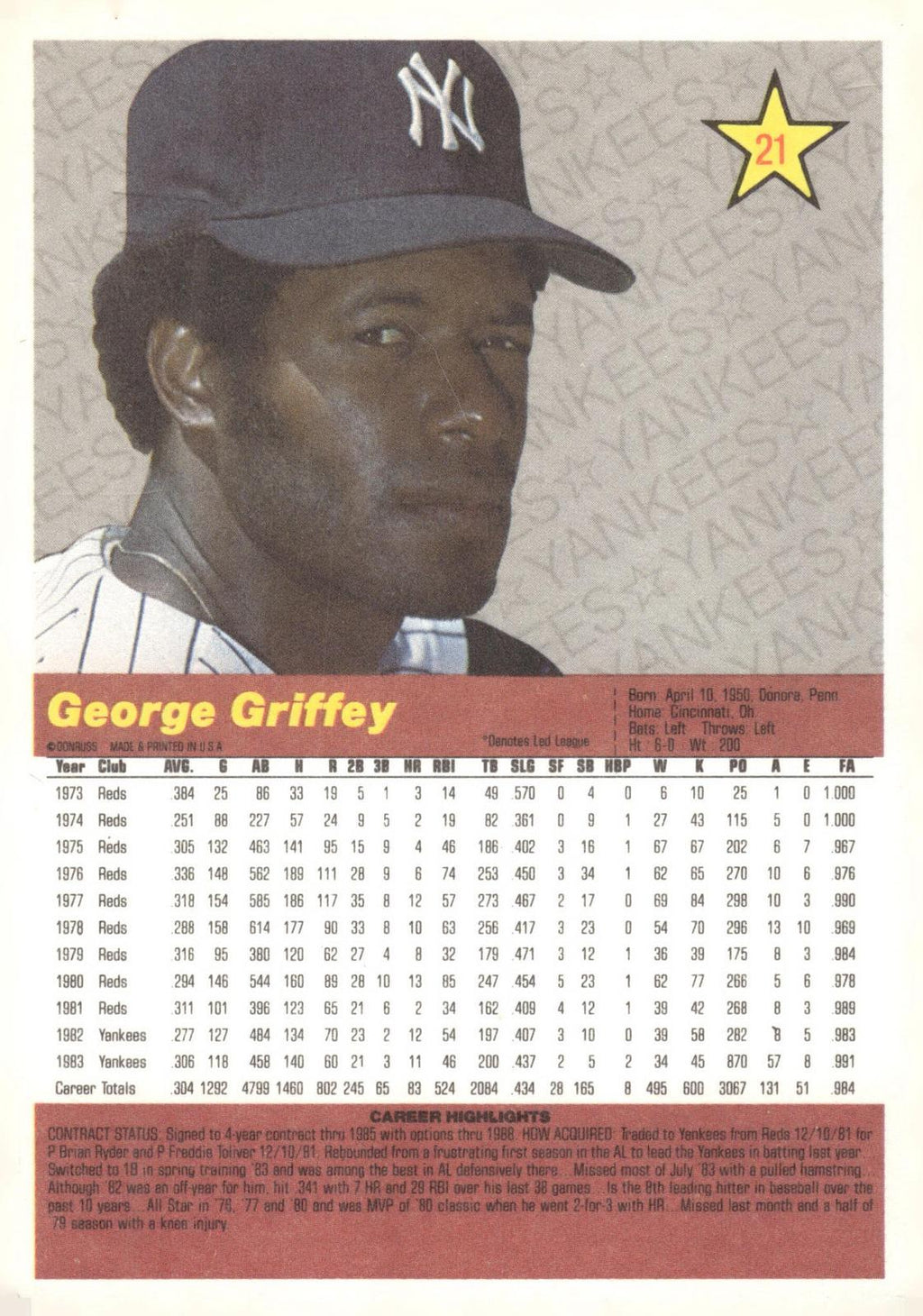 1984 Donruss Action All-Stars #21 Ken Griffey