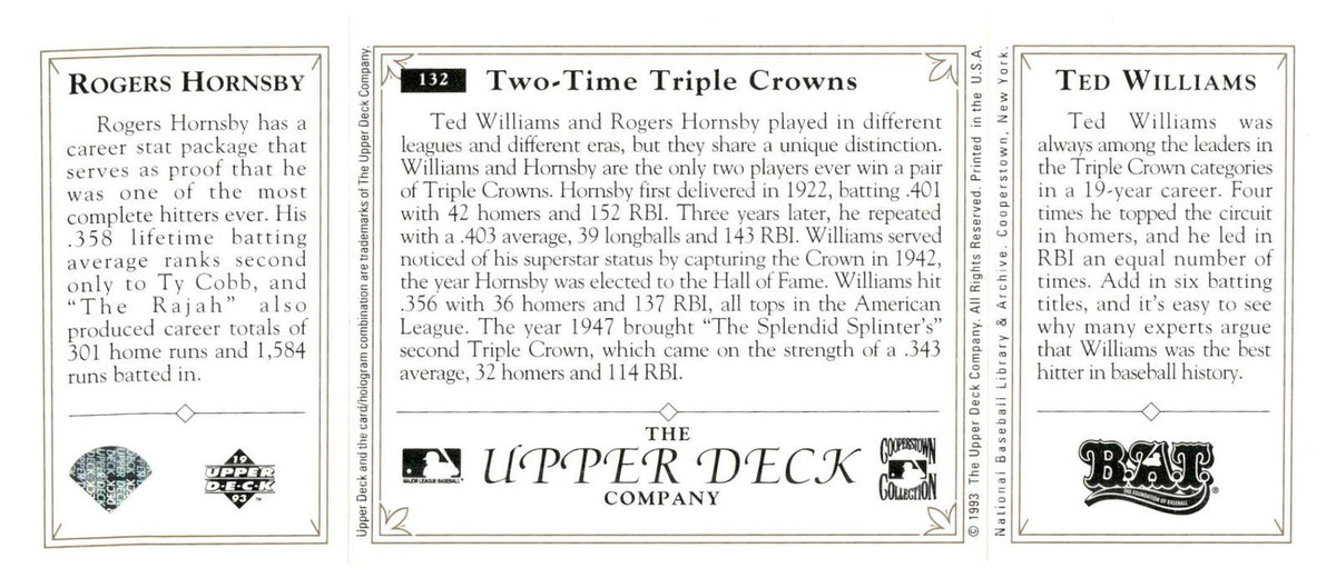 1993 Upper Deck All-Time Heroes #132 Ted Williams / Rogers Hornsby