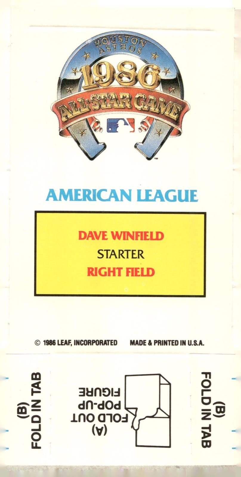 1987 Donruss All-Stars 3x5 #NNO Dave Winfield Pop-Ups