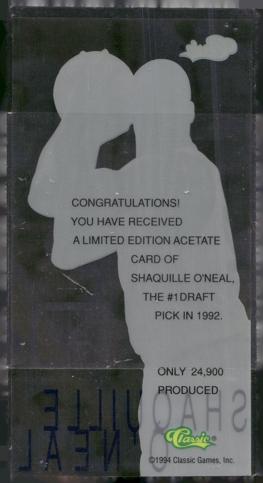 1994 Classic Acetate Shaquille O'Neal #NNO Shaquille O'Neal