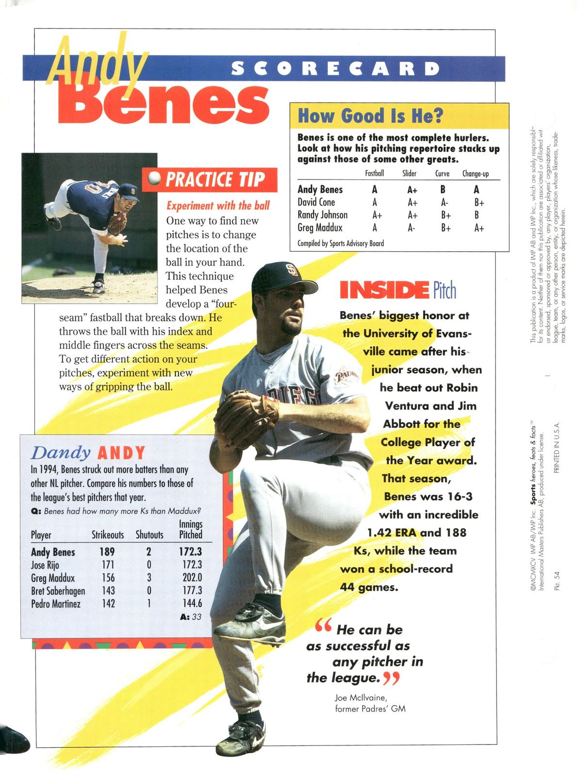 1996 Sports Heroes, Feats & Facts # Andy Benes