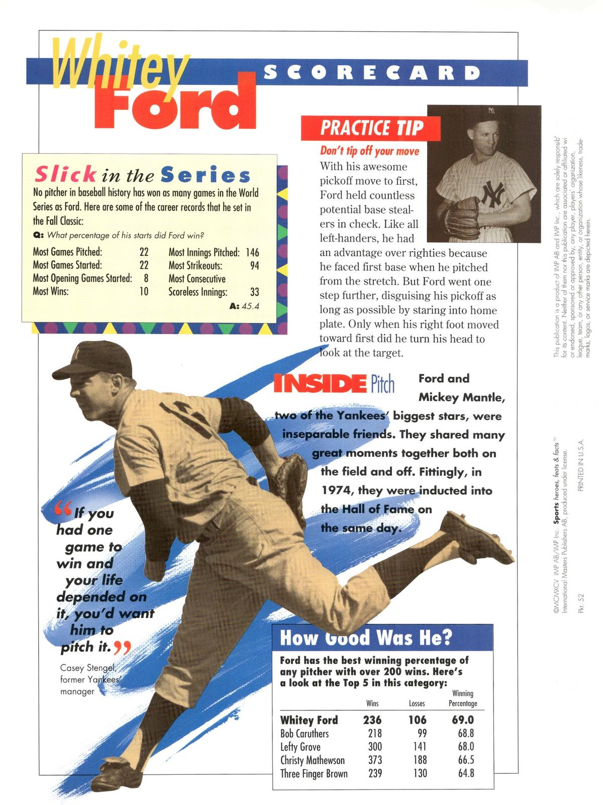 1996 Sports Heroes, Feats & Facts # Whitey Ford