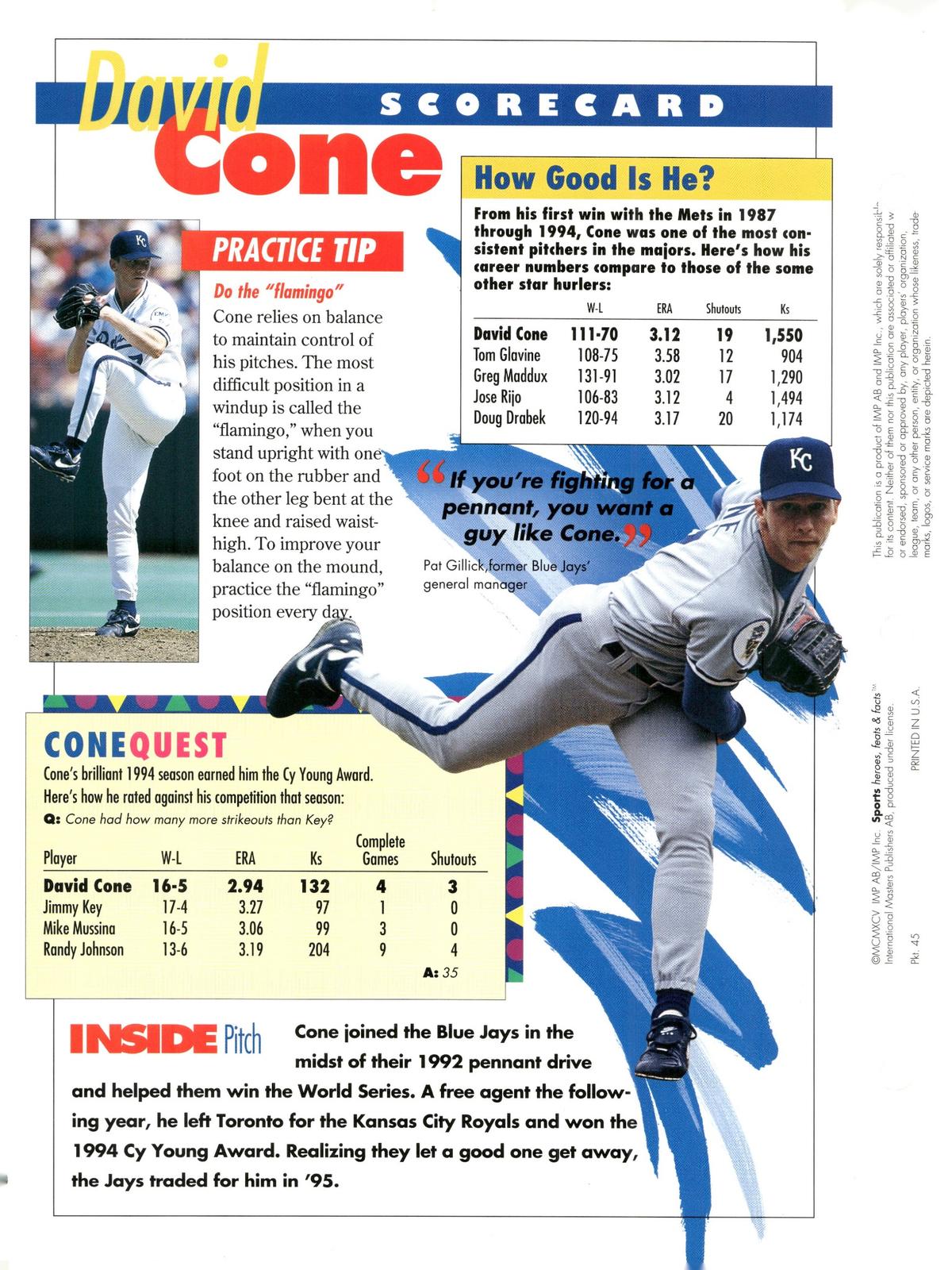 1996 Sports Heroes, Feats & Facts # David Cone