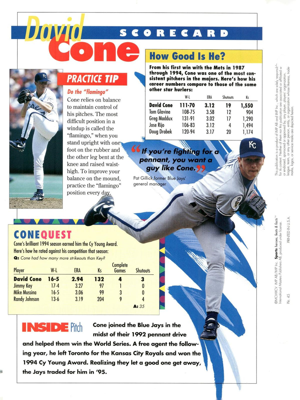 1996 Sports Heroes, Feats & Facts # David Cone