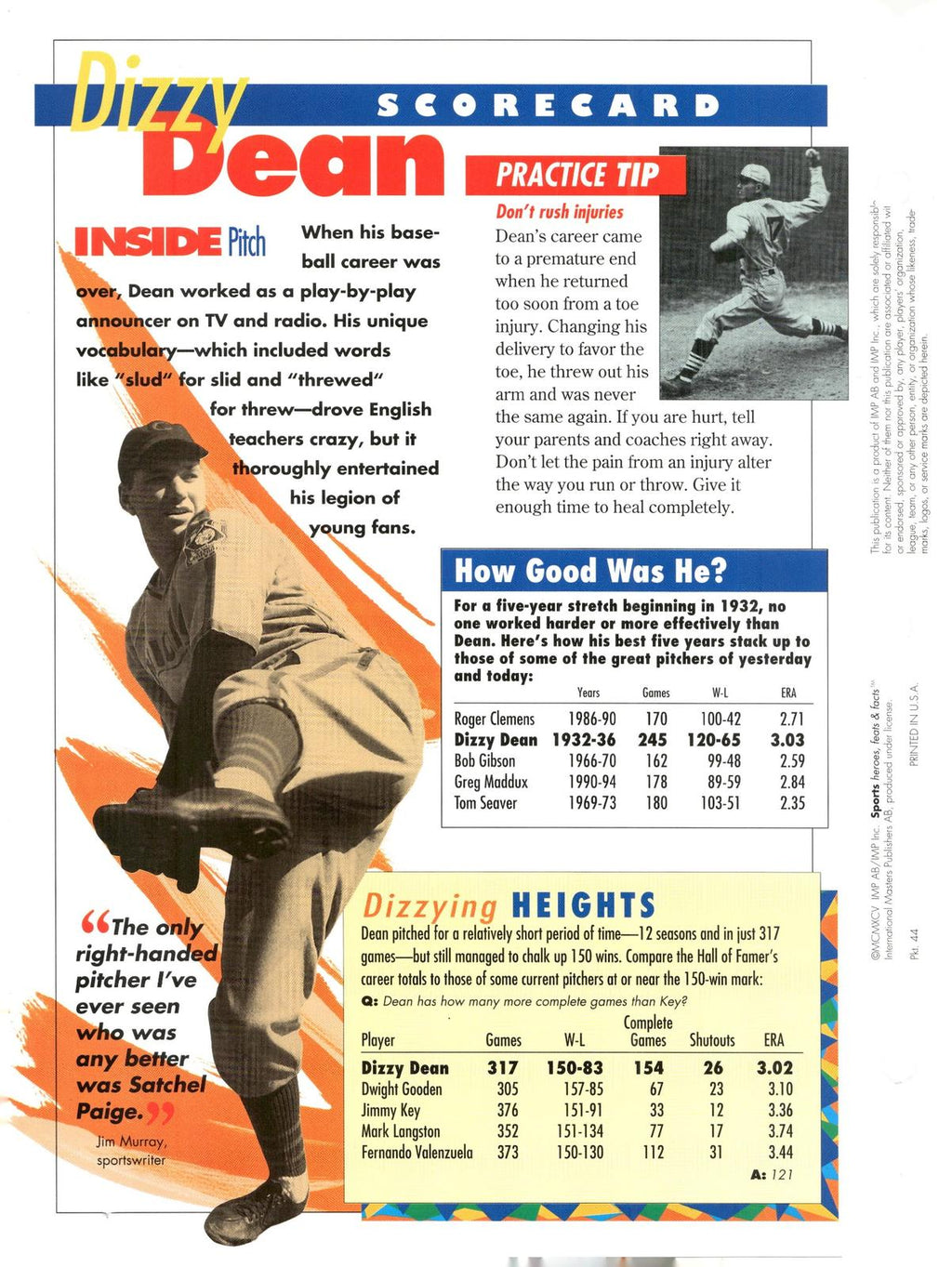 1996 Sports Heroes, Feats & Facts # Dizzy Dean