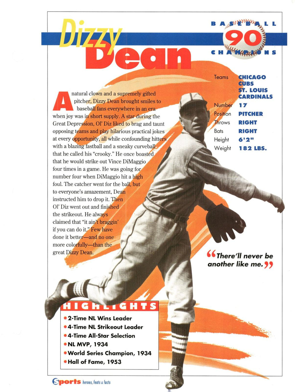 1996 Sports Heroes, Feats & Facts # Dizzy Dean