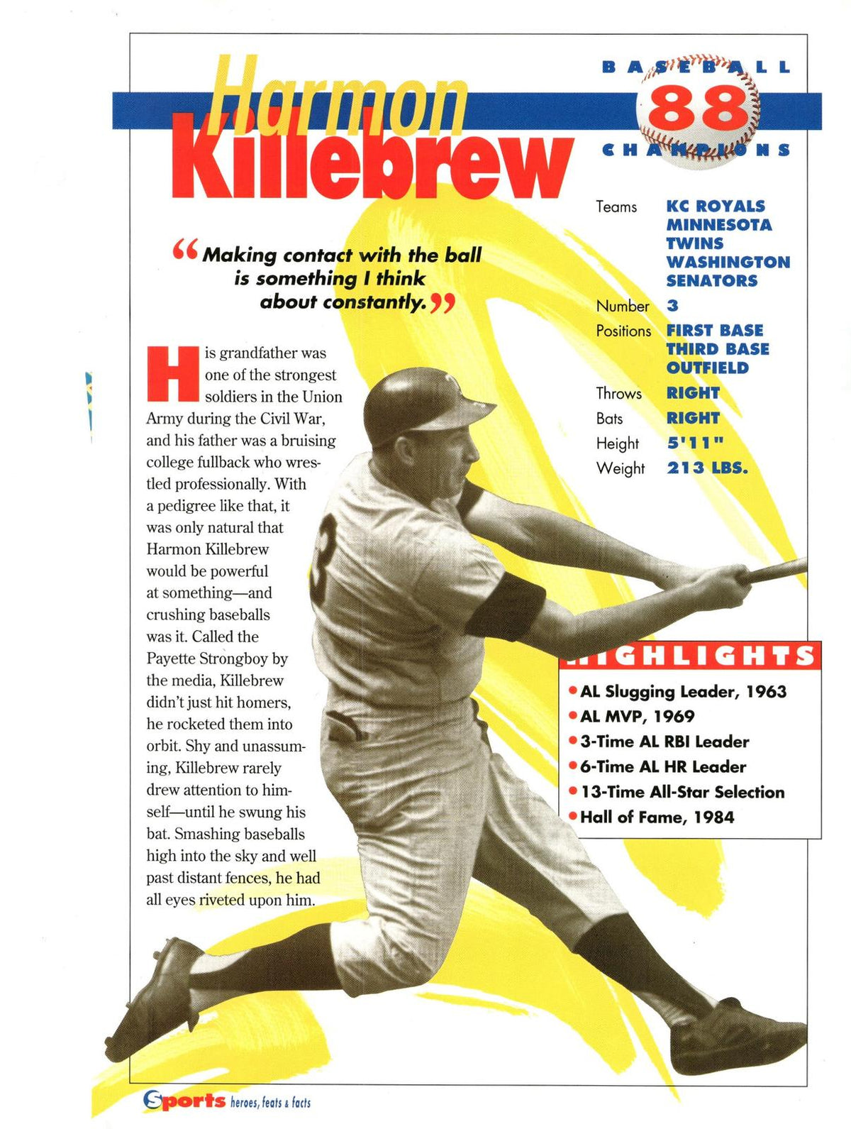 1996 Sports Heroes, Feats & Facts # Harmon Kilebrew