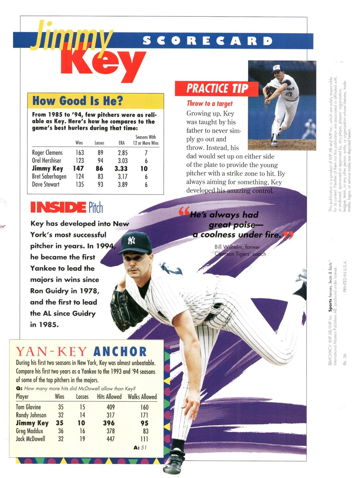 1996 Sports Heroes, Feats & Facts # Jimmy Key