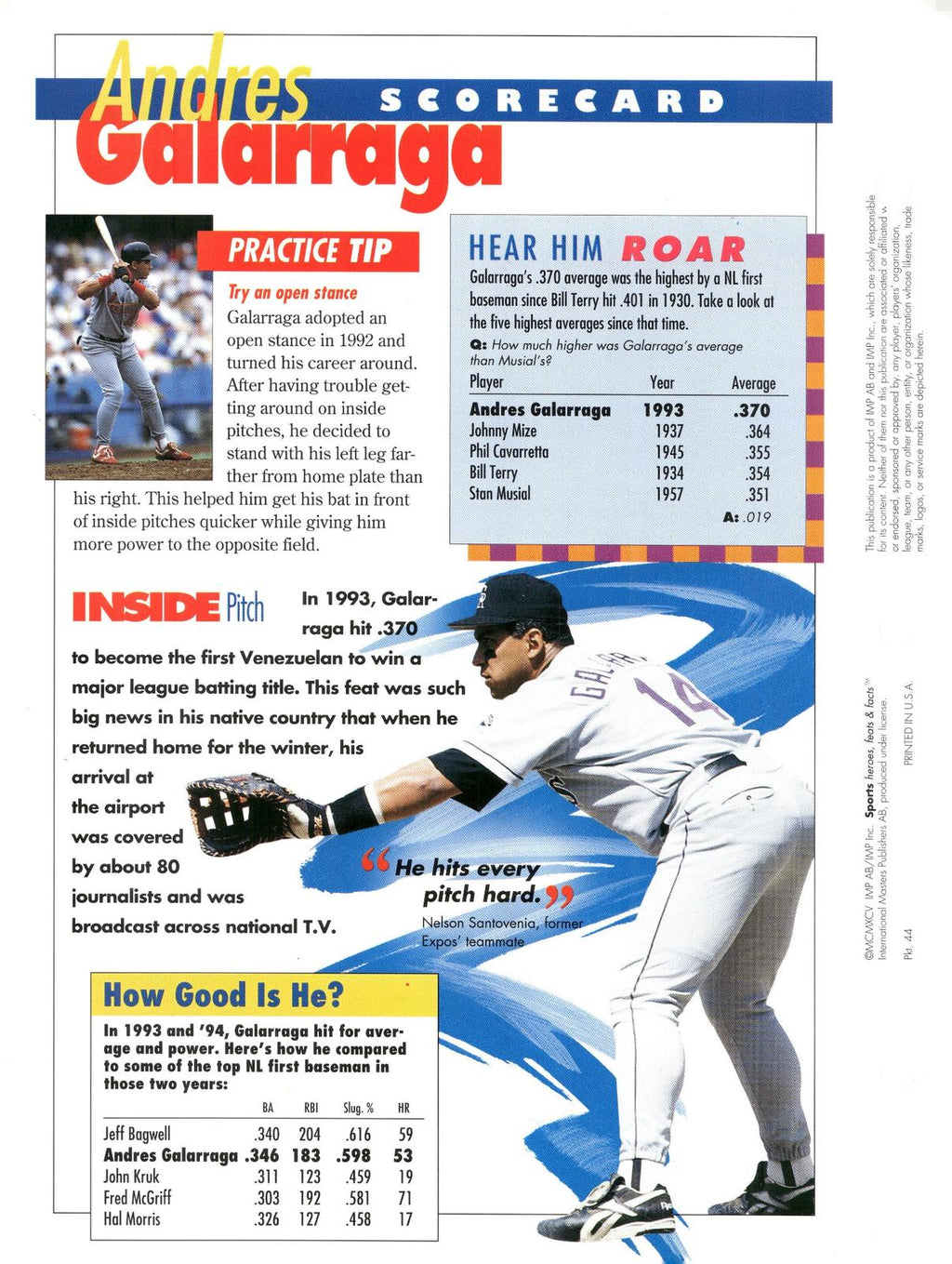 1996 Sports Heroes, Feats & Facts # Andres Galarraga